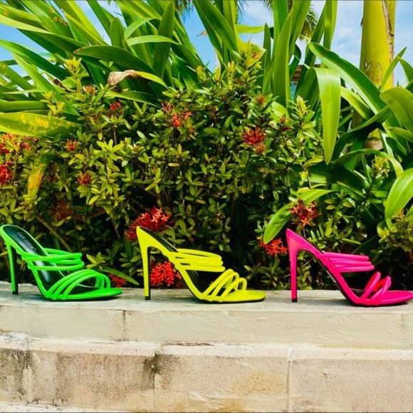 Lime Green/Neon Green Strappy Summer Stiletto Heels Womens Size 8.5 - Picture 4 of 4